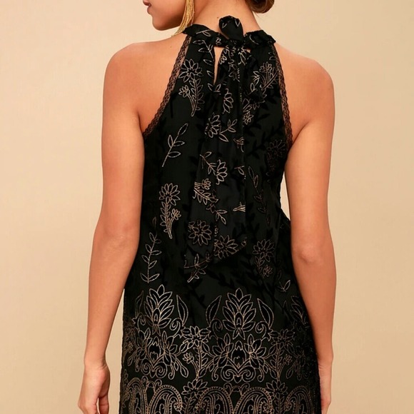 Lost + Wonder Merci Gold and Black Velvet Dress Halter Neckline Size S - Picture 2 of 7